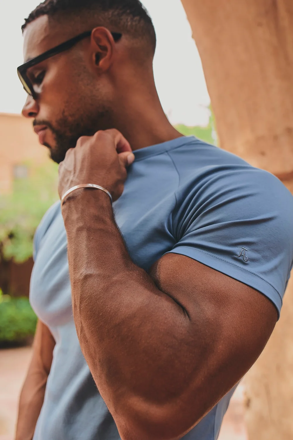 Mercerised Cotton T-Shirt in Steel Blue - Image 3
