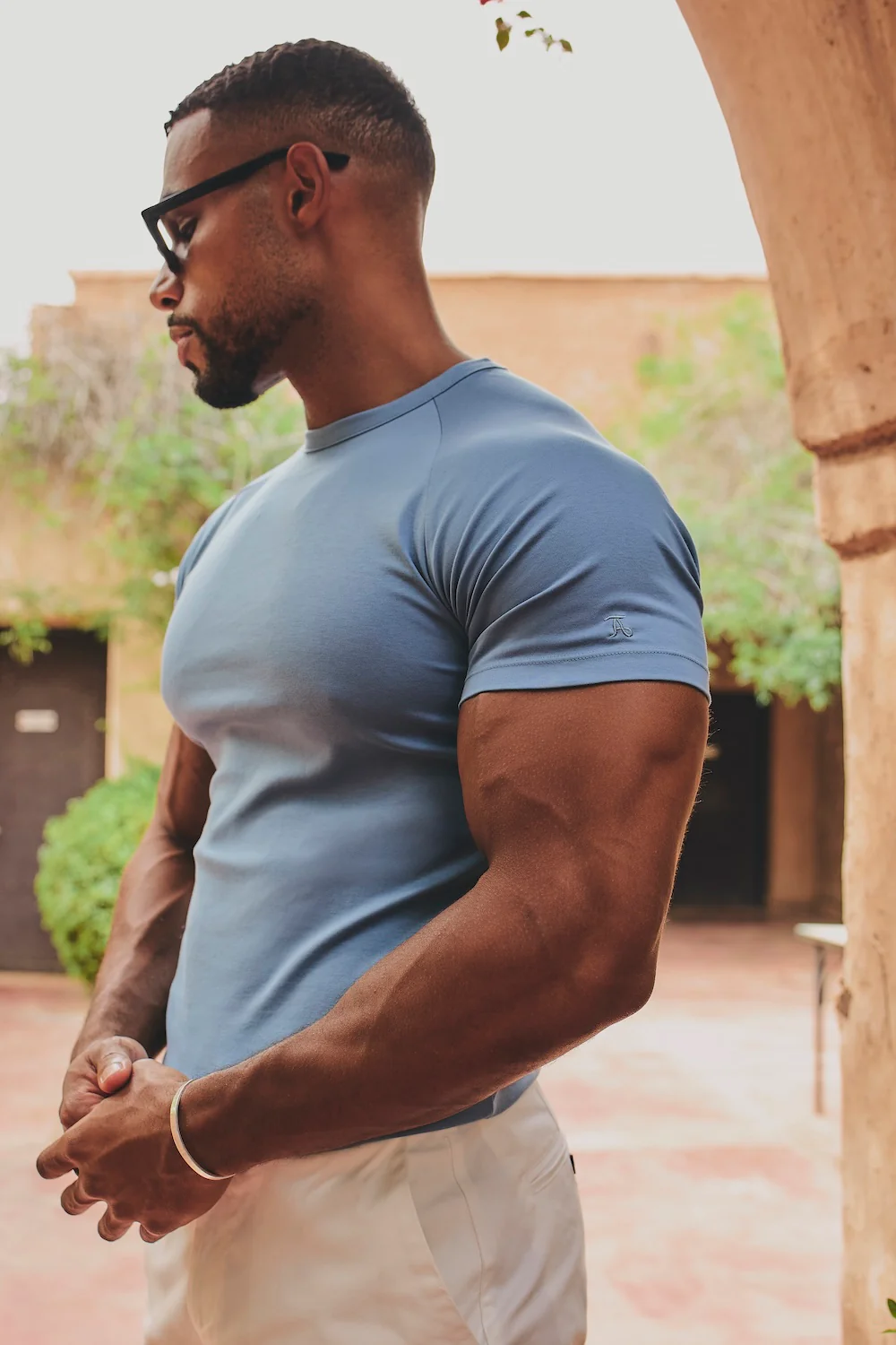 Mercerised Cotton T-Shirt in Steel Blue - Image 5