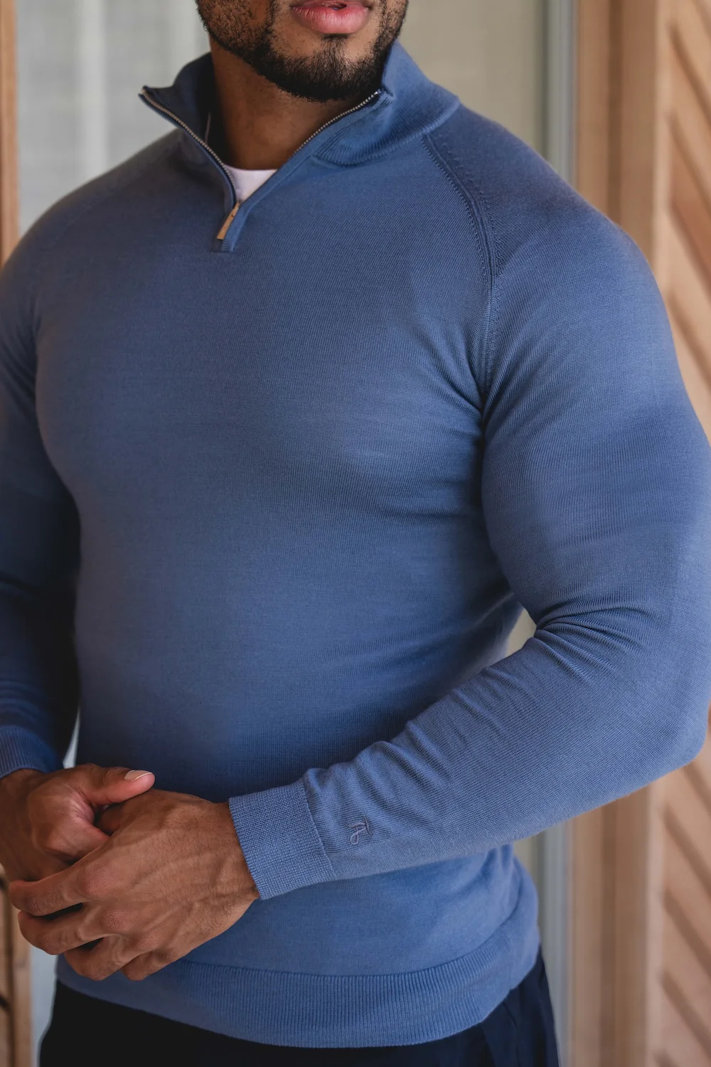 Extra Fine Merino Wool Half Zip Neck Jumper in Airforce Blue - Image 3