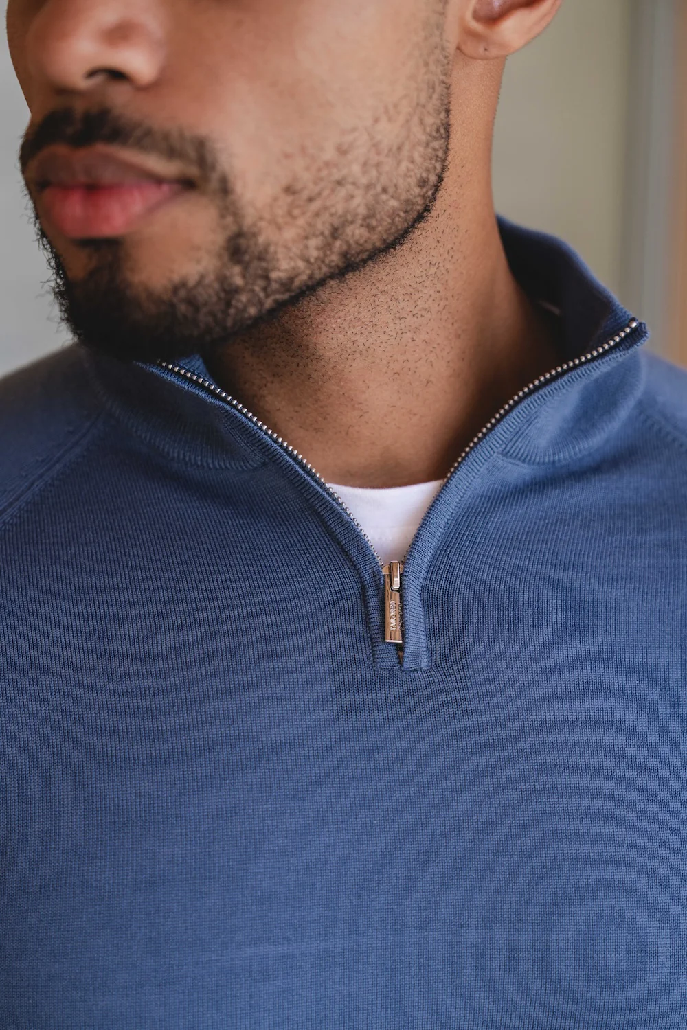 Extra Fine Merino Wool Half Zip Neck Jumper in Airforce Blue - Image 5
