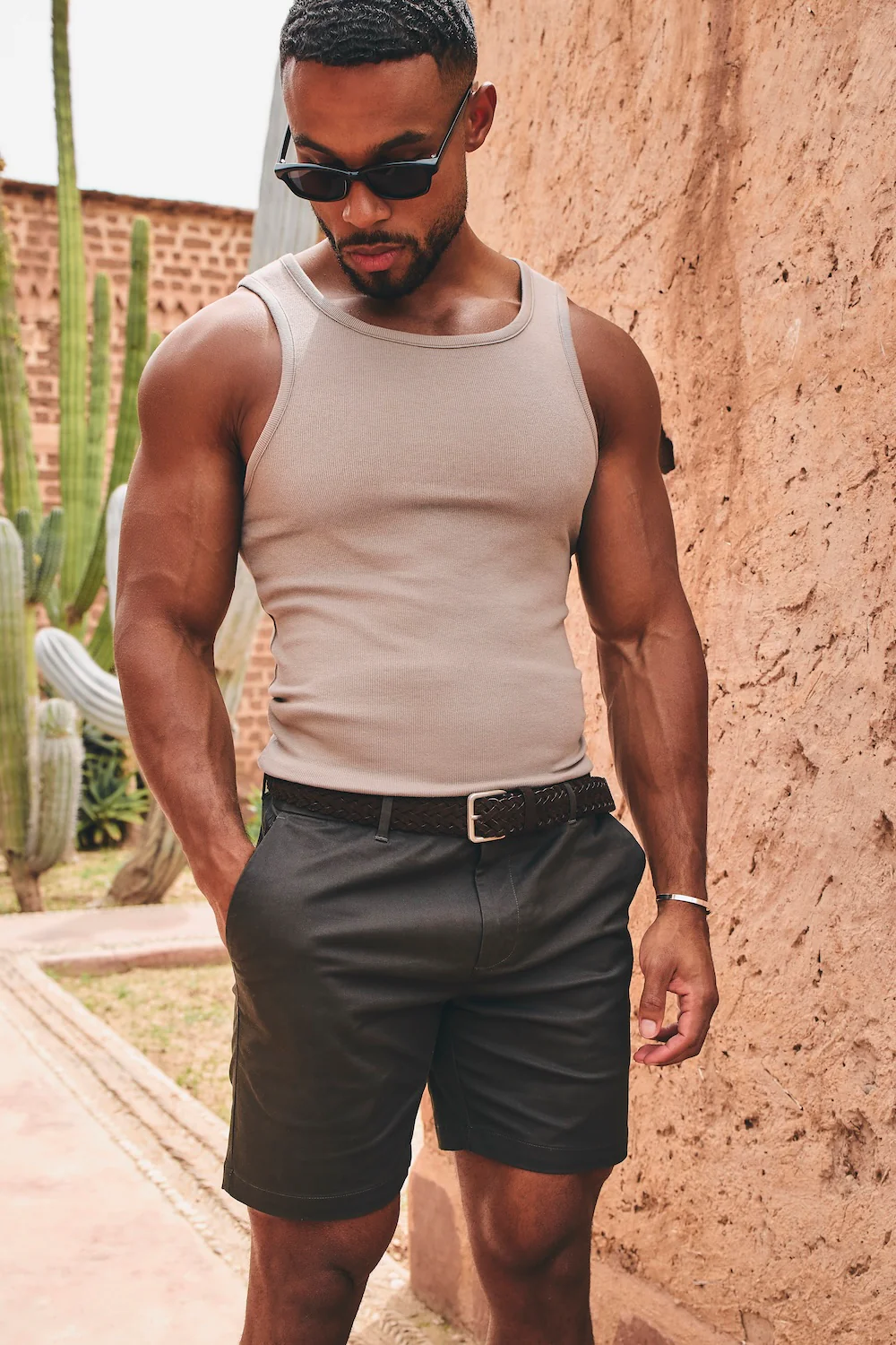Muscle Fit Stretch Chino Shorts in Dark Khaki - Image 5