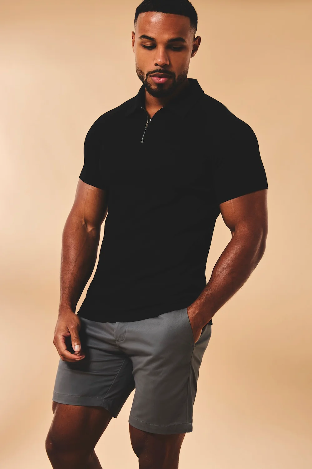 Muscle Fit Stretch Chino Shorts in Dark Pewter - Image 3