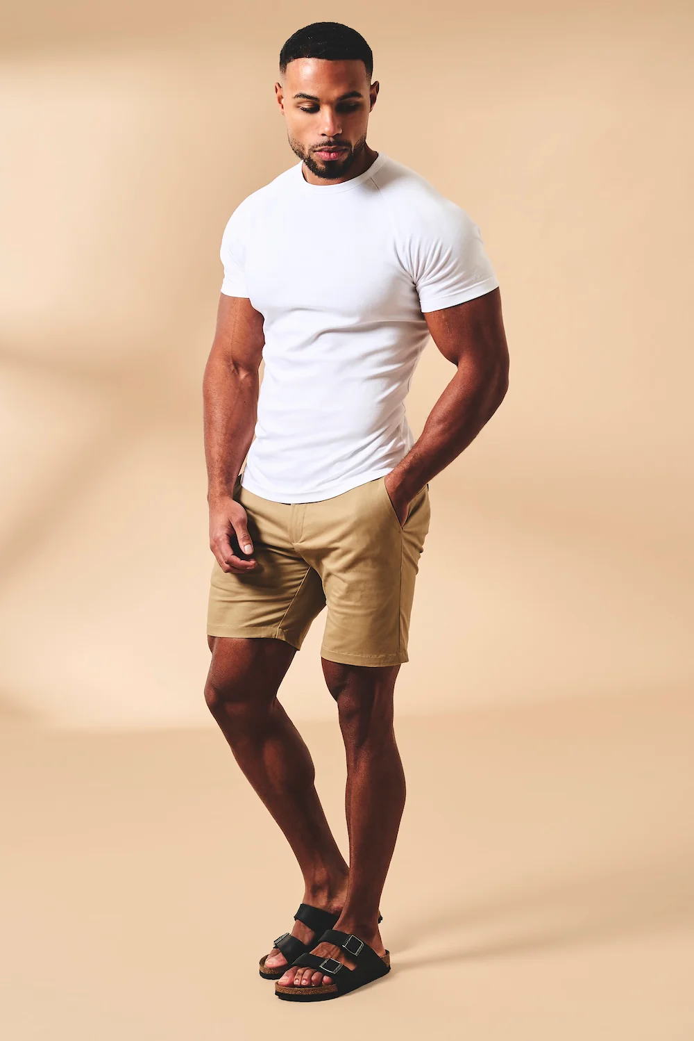 Muscle Fit Stretch Chino Shorts in Dark Sand - Image 4