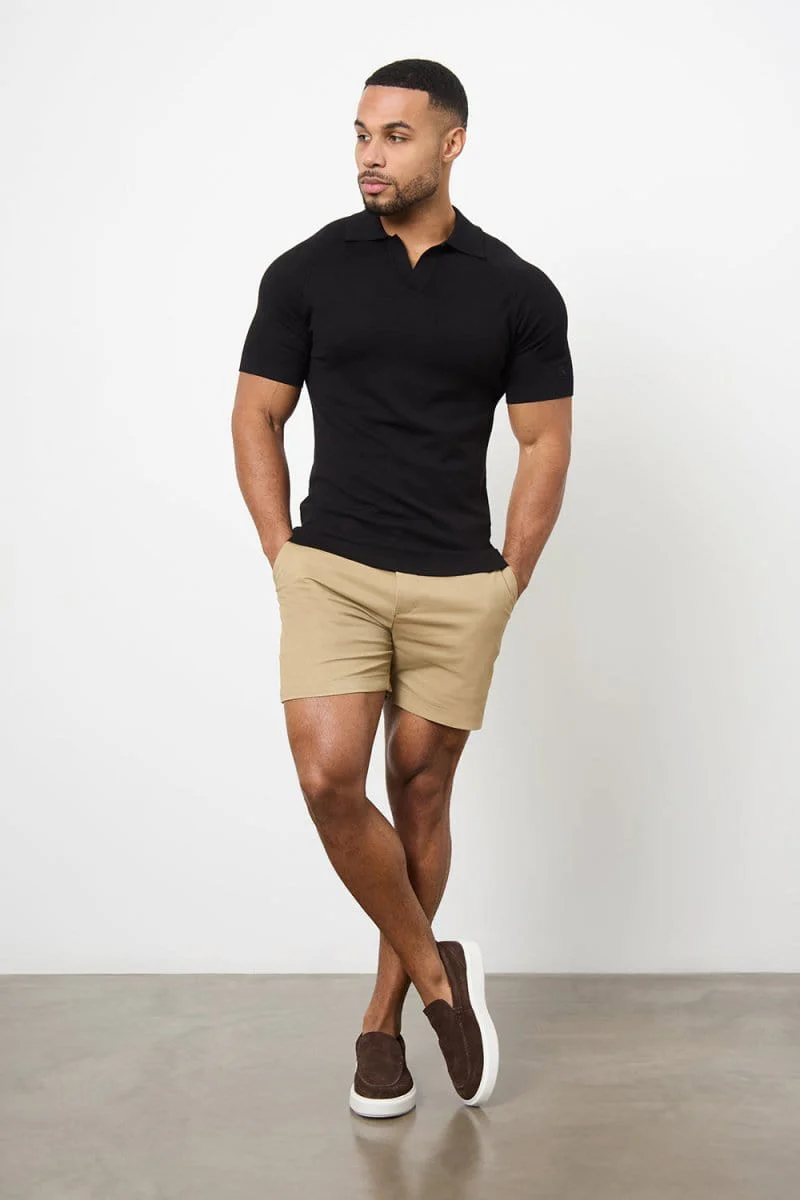 Muscle Fit Stretch Chino Shorts - Shorter Length in Dark Sand - Image 2