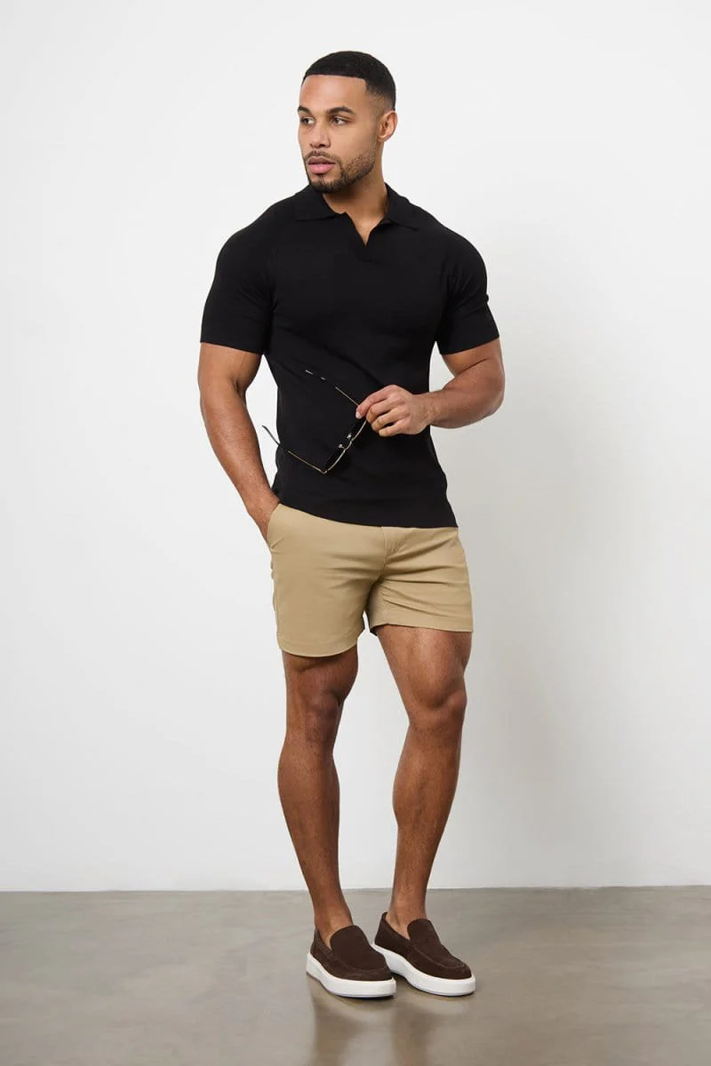 Muscle Fit Stretch Chino Shorts - Shorter Length in Dark Sand - Image 5