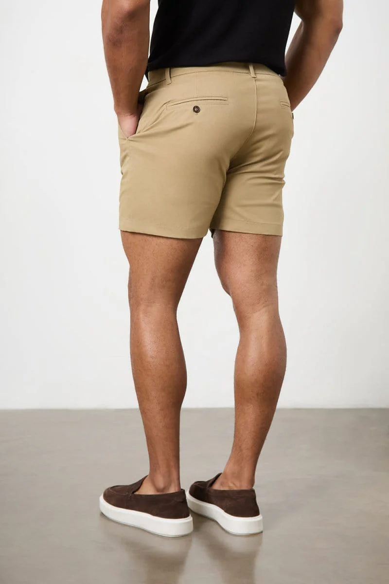 Muscle Fit Stretch Chino Shorts - Shorter Length in Dark Sand - Image 6