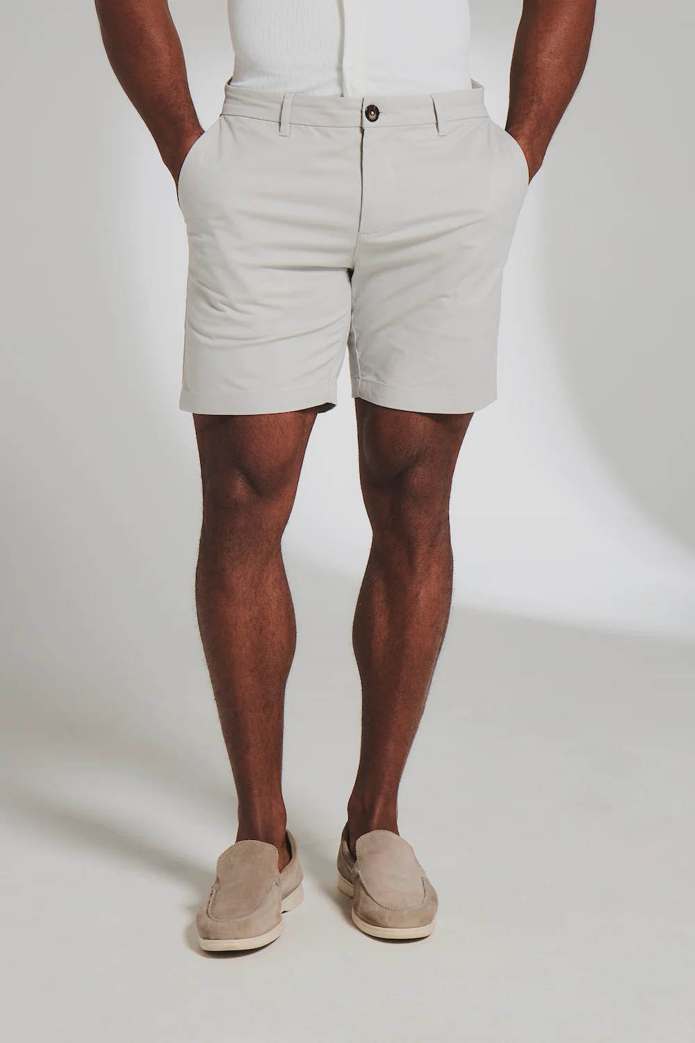 Muscle Fit Stretch Chino Shorts in Dove Grey - Image 5