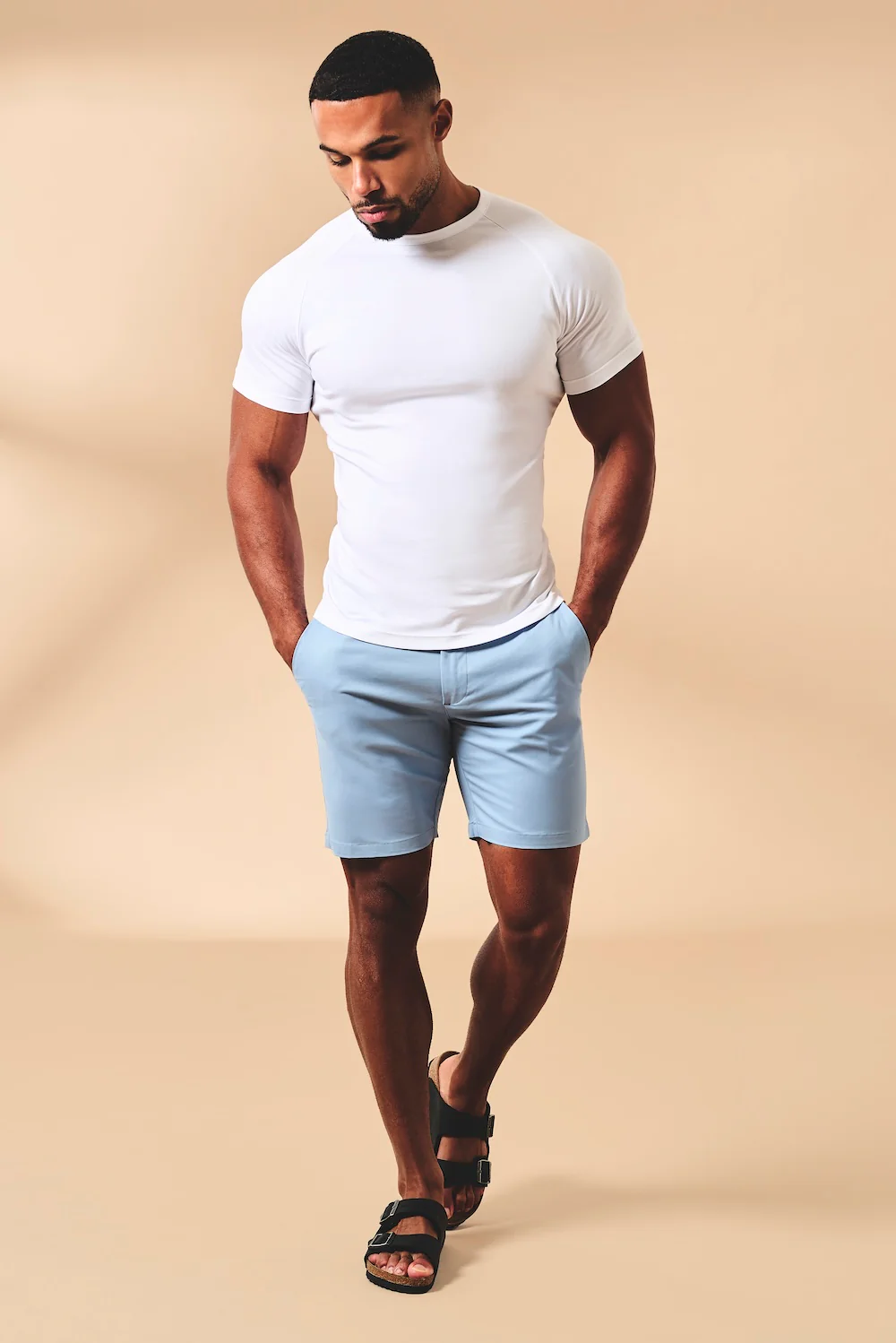 Muscle Fit Stretch Chino Shorts in Light Blue - Image 3