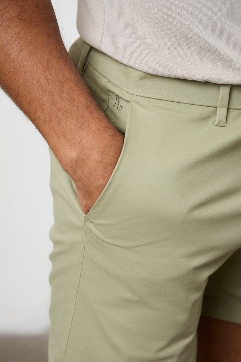 Muscle Fit Stretch Chino Shorts - Shorter Length in Sage - Image 3