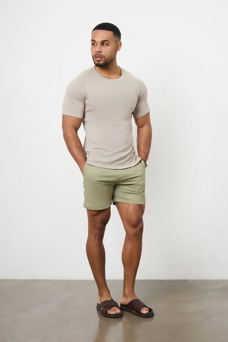 Muscle Fit Stretch Chino Shorts - Shorter Length in Sage - Image 5