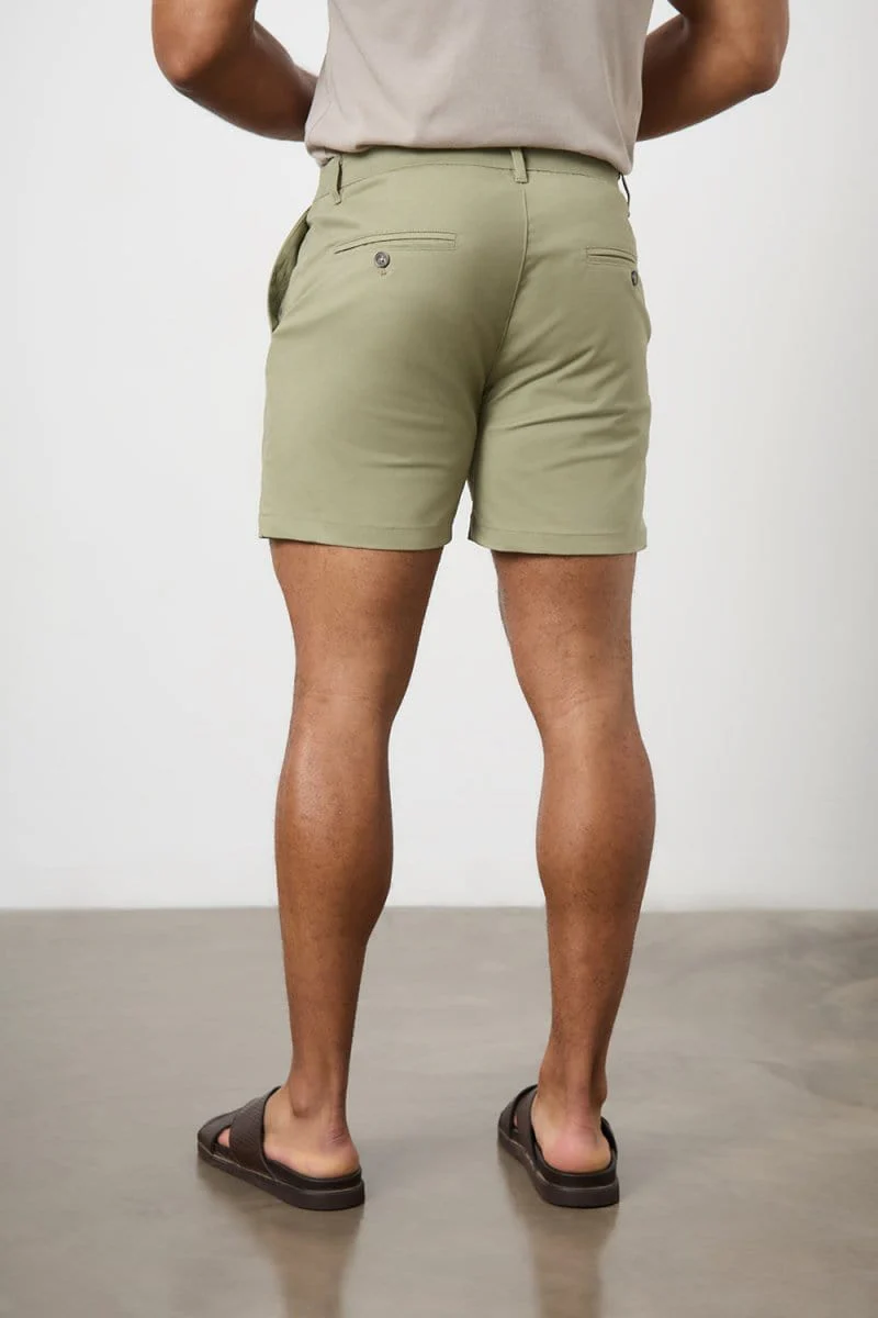 Muscle Fit Stretch Chino Shorts - Shorter Length in Sage - Image 6