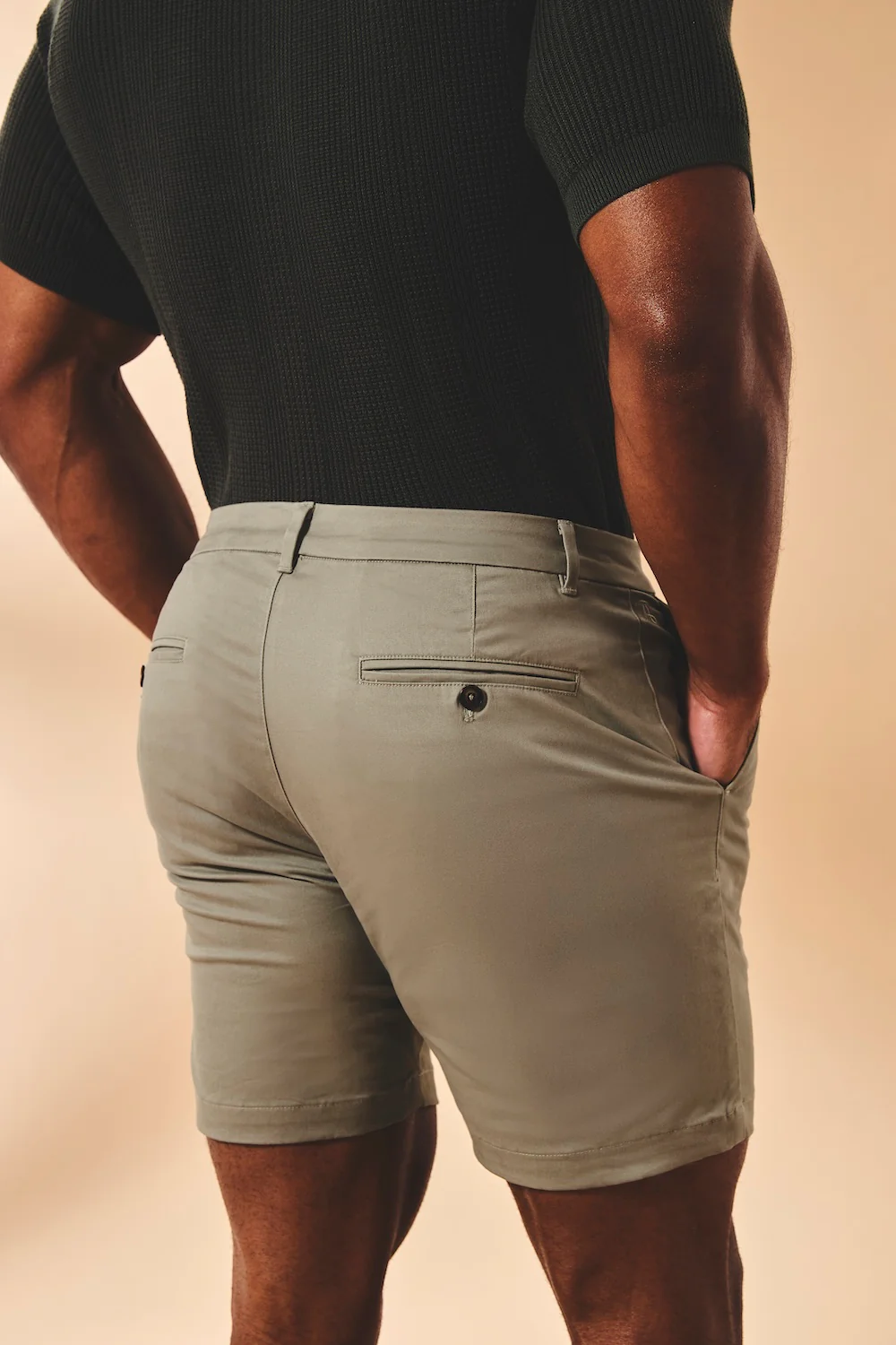 Muscle Fit Stretch Chino Shorts in Soft Khaki - Image 3