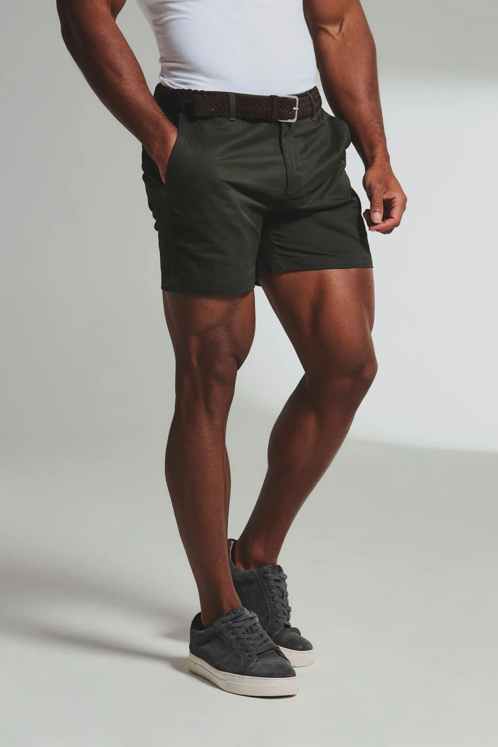 Muscle Fit Stretch Chino Shorts - Shorter Length in Dark Khaki - Image 6