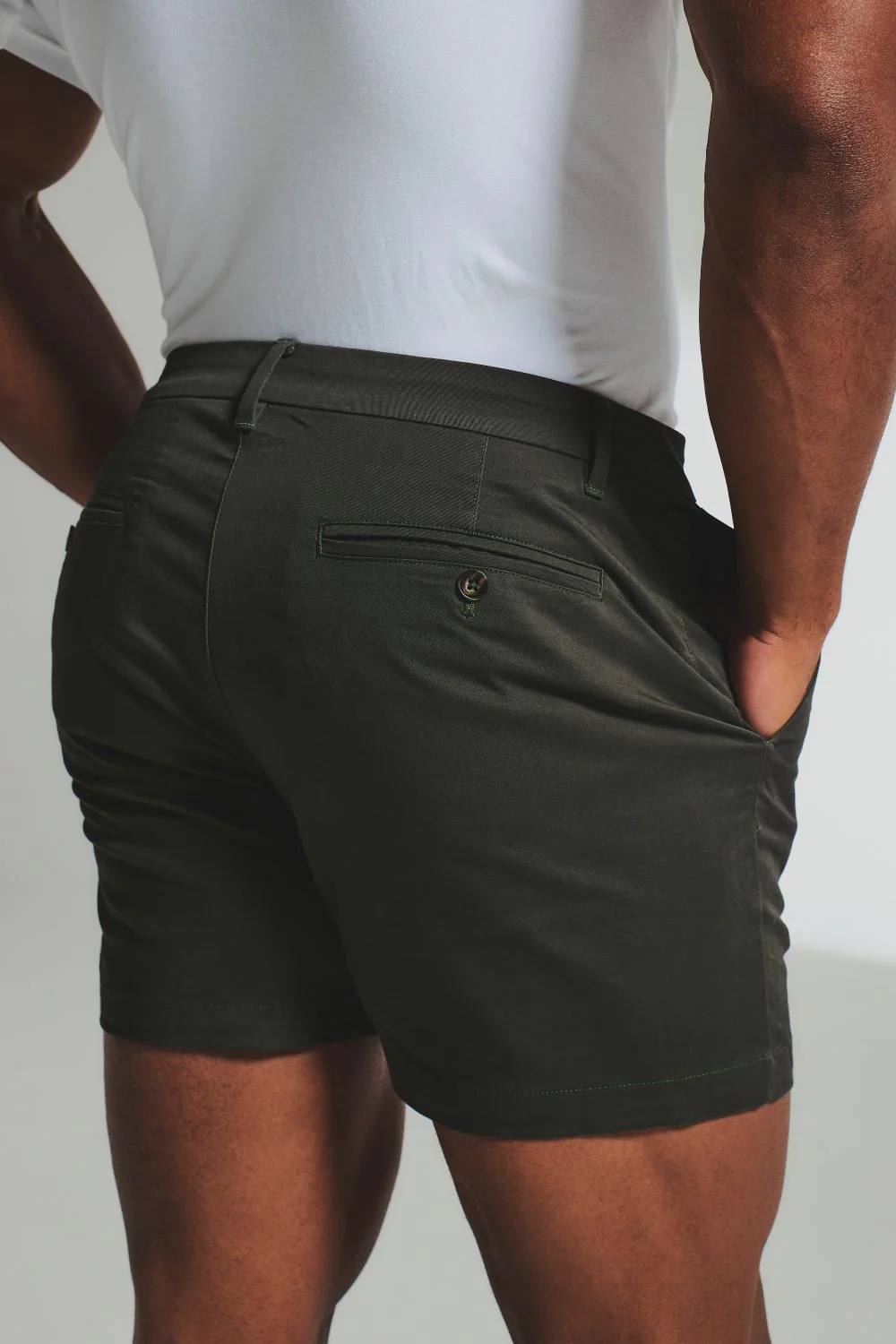 Muscle Fit Stretch Chino Shorts - Shorter Length in Dark Khaki - Image 7