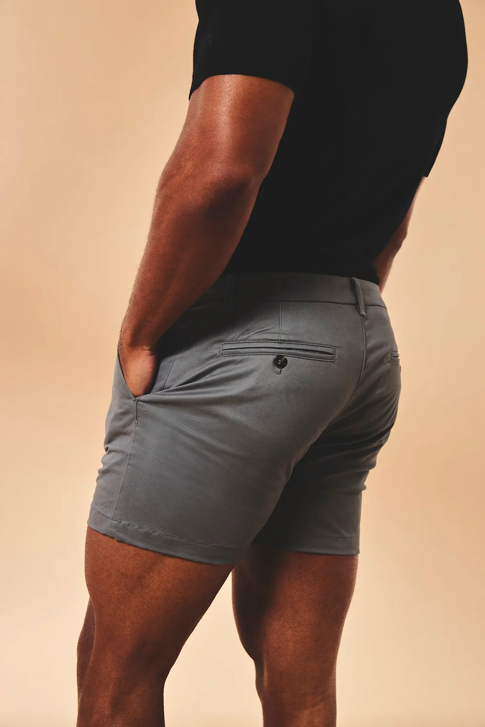 Muscle Fit Stretch Chino Shorts - Shorter Length in Dark Pewter - Image 6