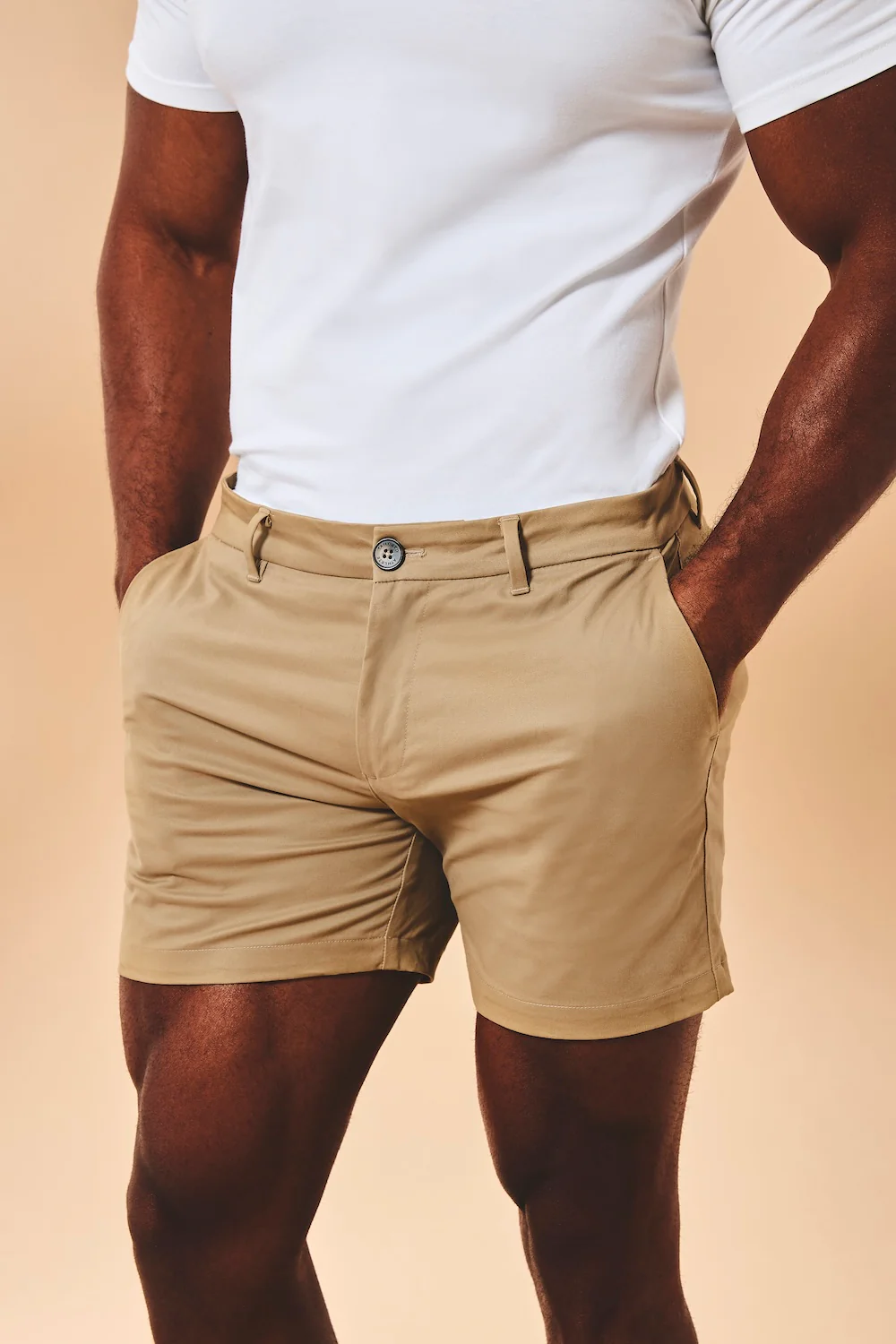 Muscle Fit Stretch Chino Shorts - Shorter Length in Dark Stone - Image 3