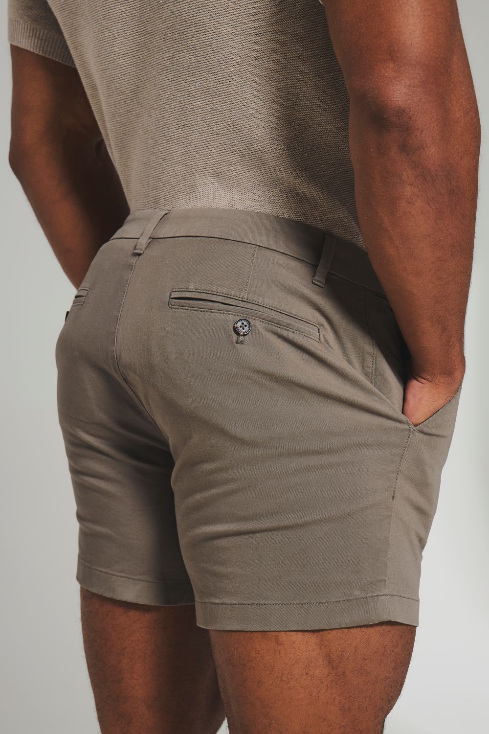 Muscle Fit Stretch Chino Shorts - Shorter Length in Dark Taupe - Image 6