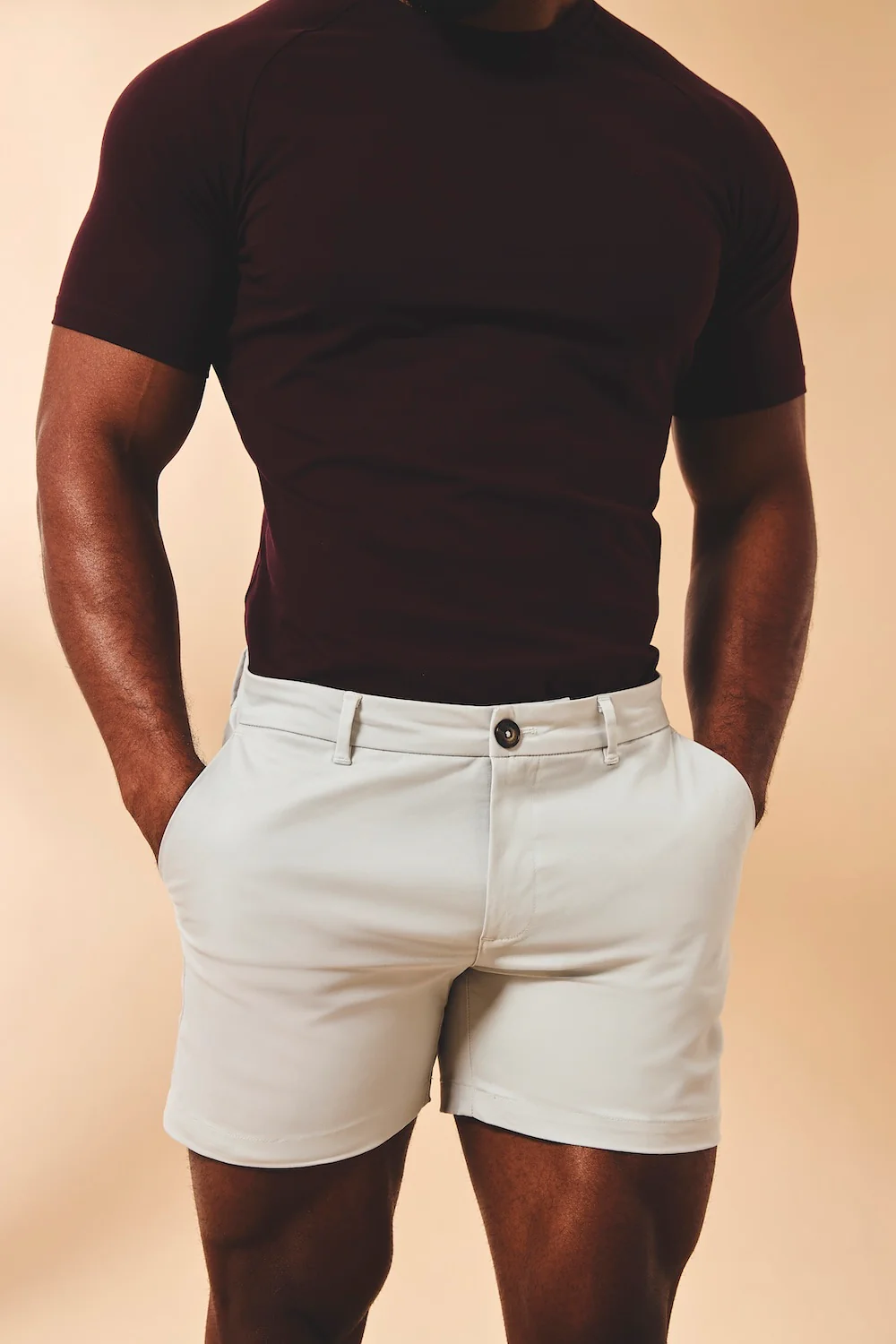 Muscle Fit Stretch Chino Shorts - Shorter Length in Dove Grey
