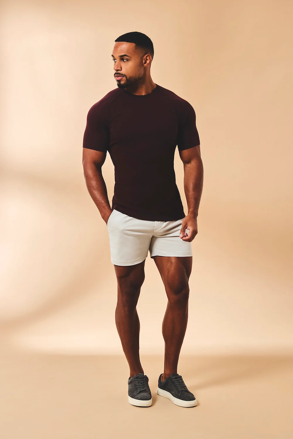 Muscle Fit Stretch Chino Shorts - Shorter Length in Dove Grey - Image 2