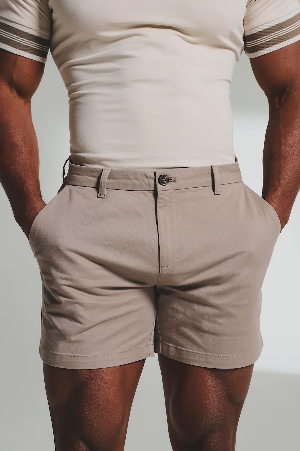 Muscle Fit Stretch Chino Shorts - Shorter Length in Mushroom - Image 2