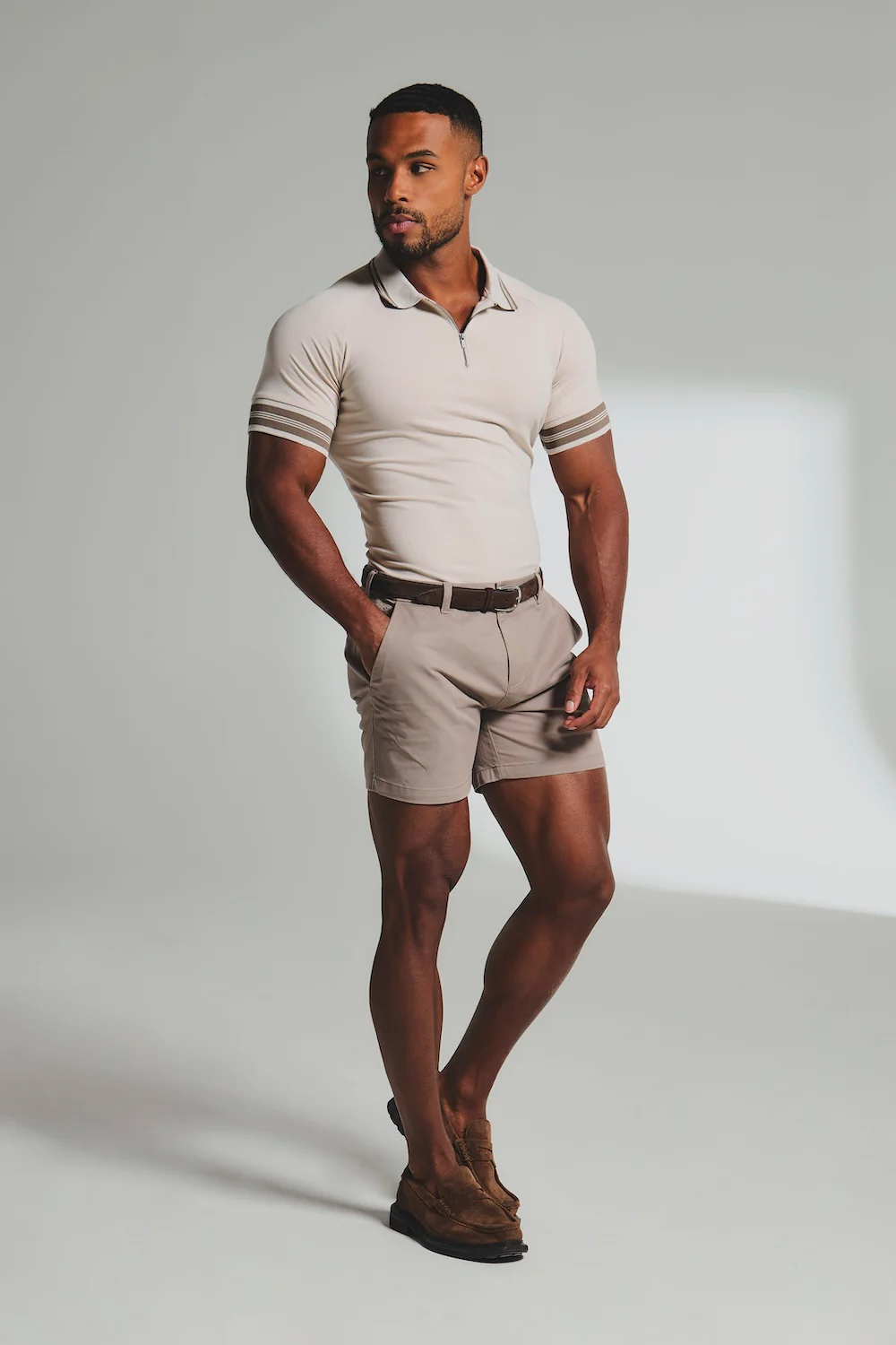 Muscle Fit Stretch Chino Shorts - Shorter Length in Mushroom - Image 3