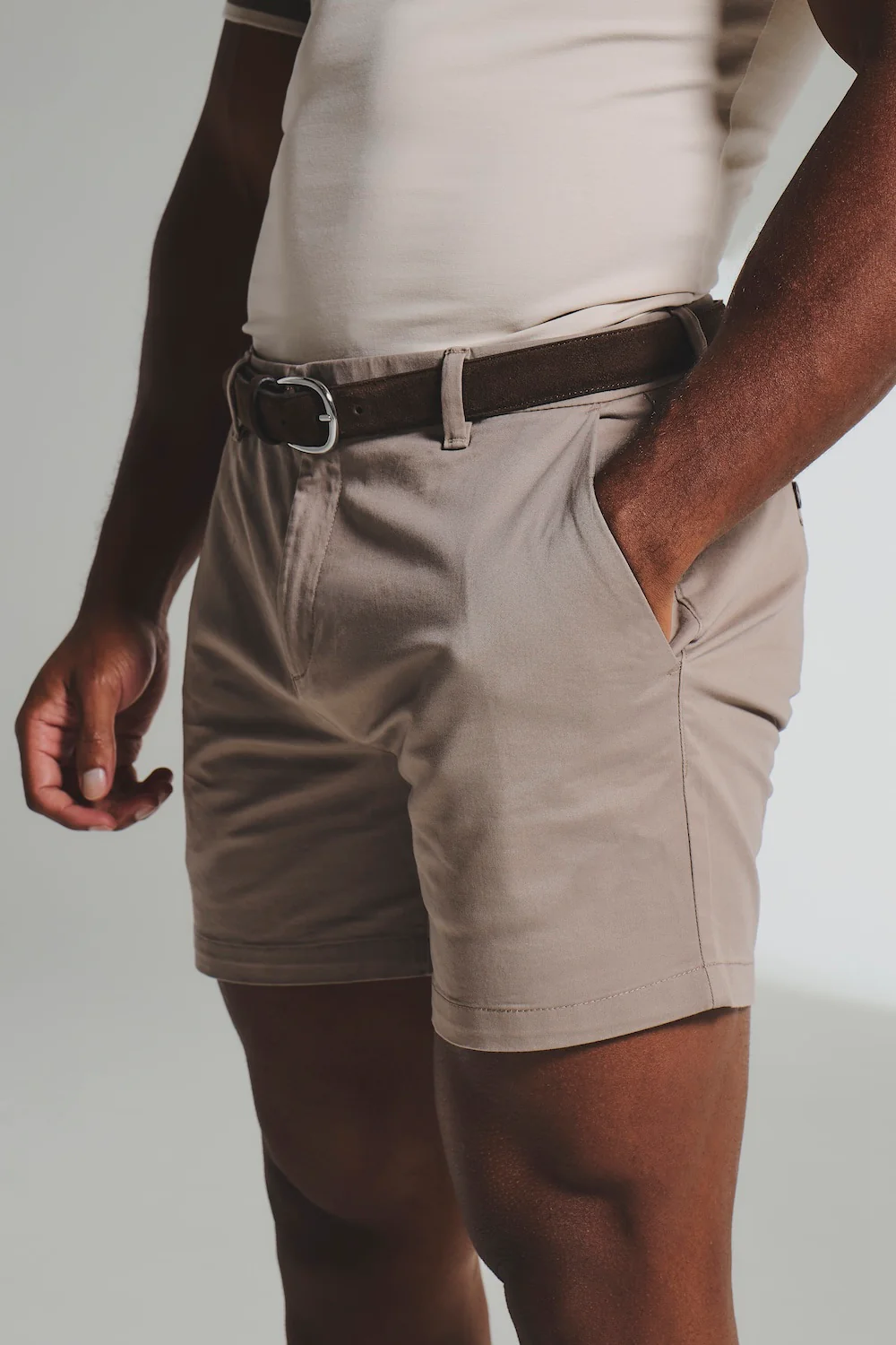Muscle Fit Stretch Chino Shorts - Shorter Length in Mushroom - Image 4