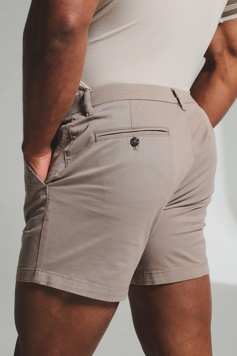 Muscle Fit Stretch Chino Shorts - Shorter Length in Mushroom - Image 6