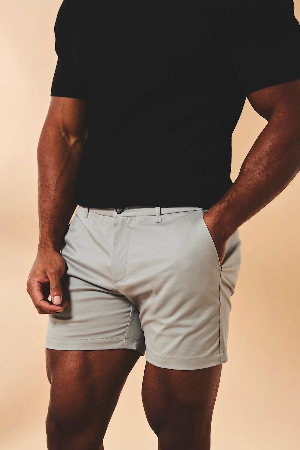 Muscle Fit Stretch Chino Shorts - Shorter Length in Pale Grey - Image 4