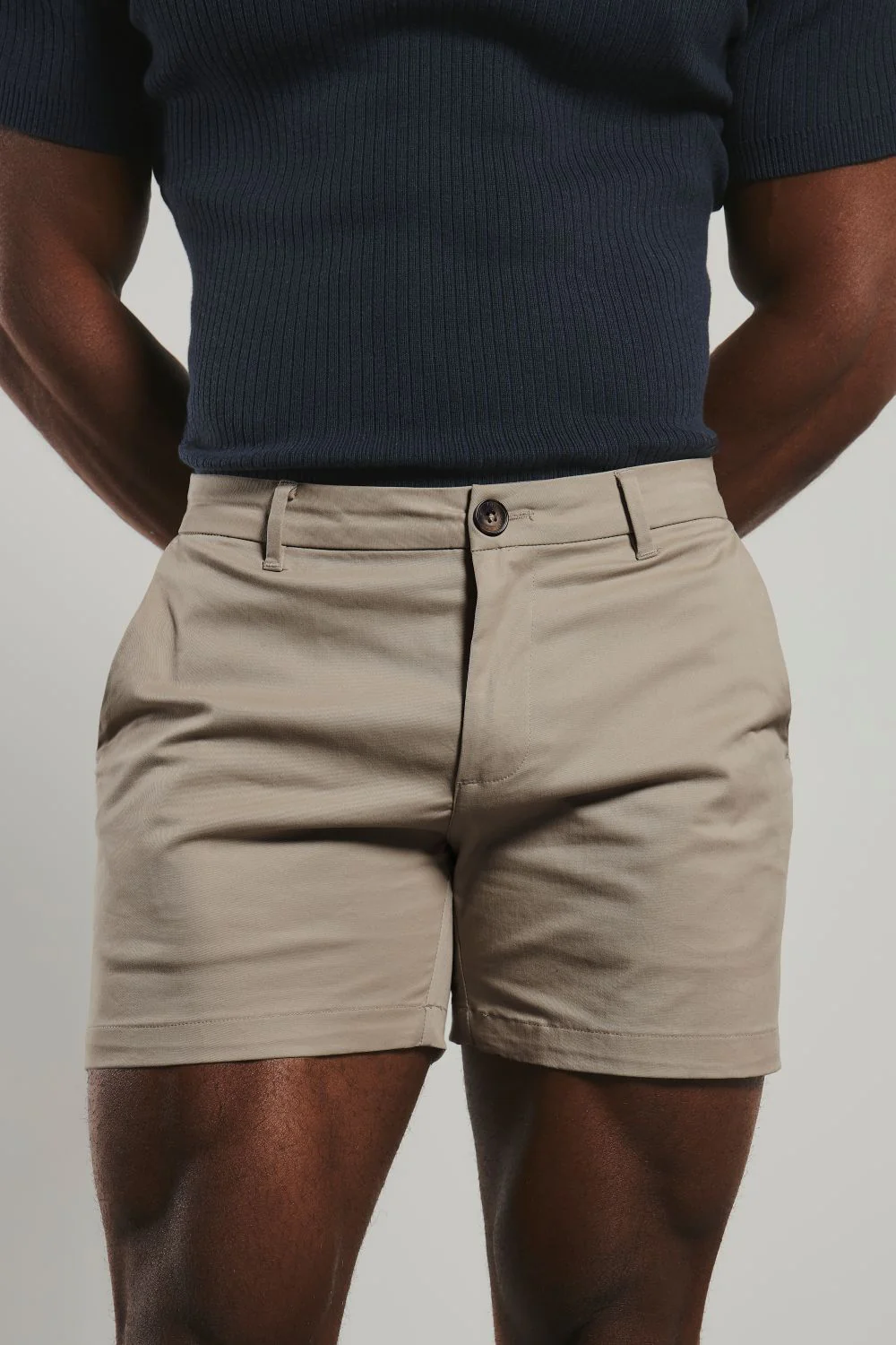 Muscle Fit Chino Shorts - Shorter Length in Stone - Image 3