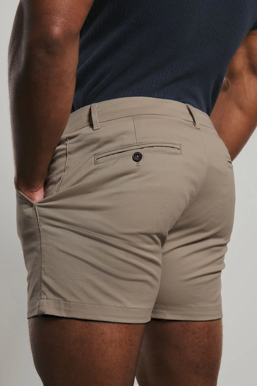 Muscle Fit Chino Shorts - Shorter Length in Stone - Image 5