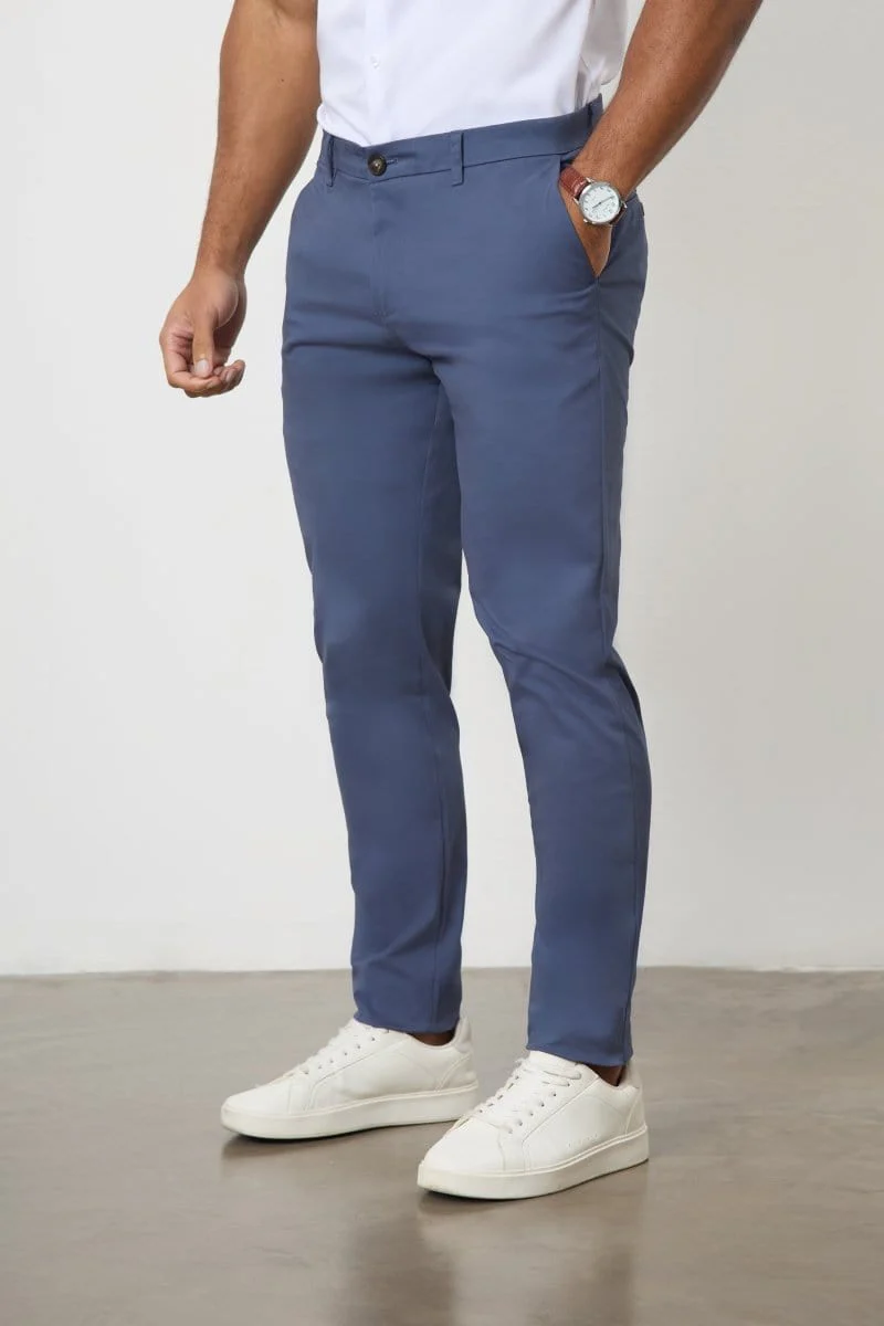Muscle Fit Cotton Stretch Chino Trouser in Airforce