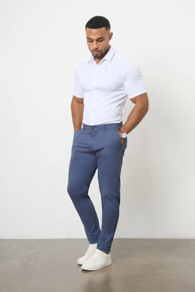 Muscle Fit Cotton Stretch Chino Trouser in Airforce - Image 2