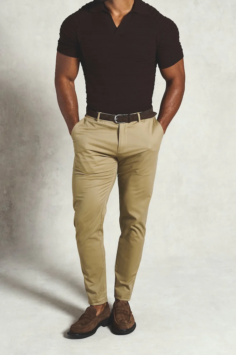 Muscle Fit Cotton Stretch Chino Trouser in Dark Stone - Image 2