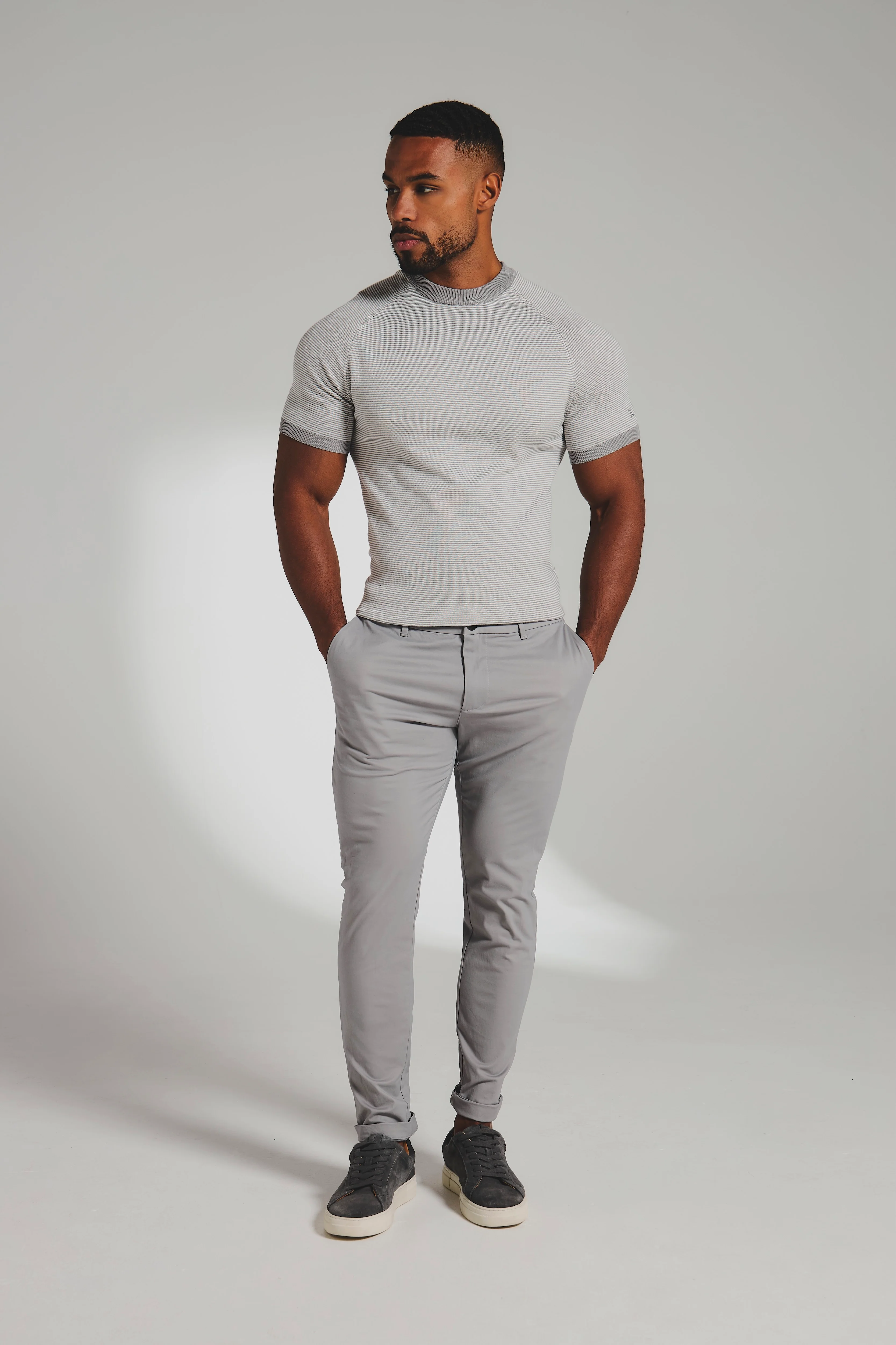 Muscle Fit Cotton Stretch Chino Trouser in Pale Grey - Image 4