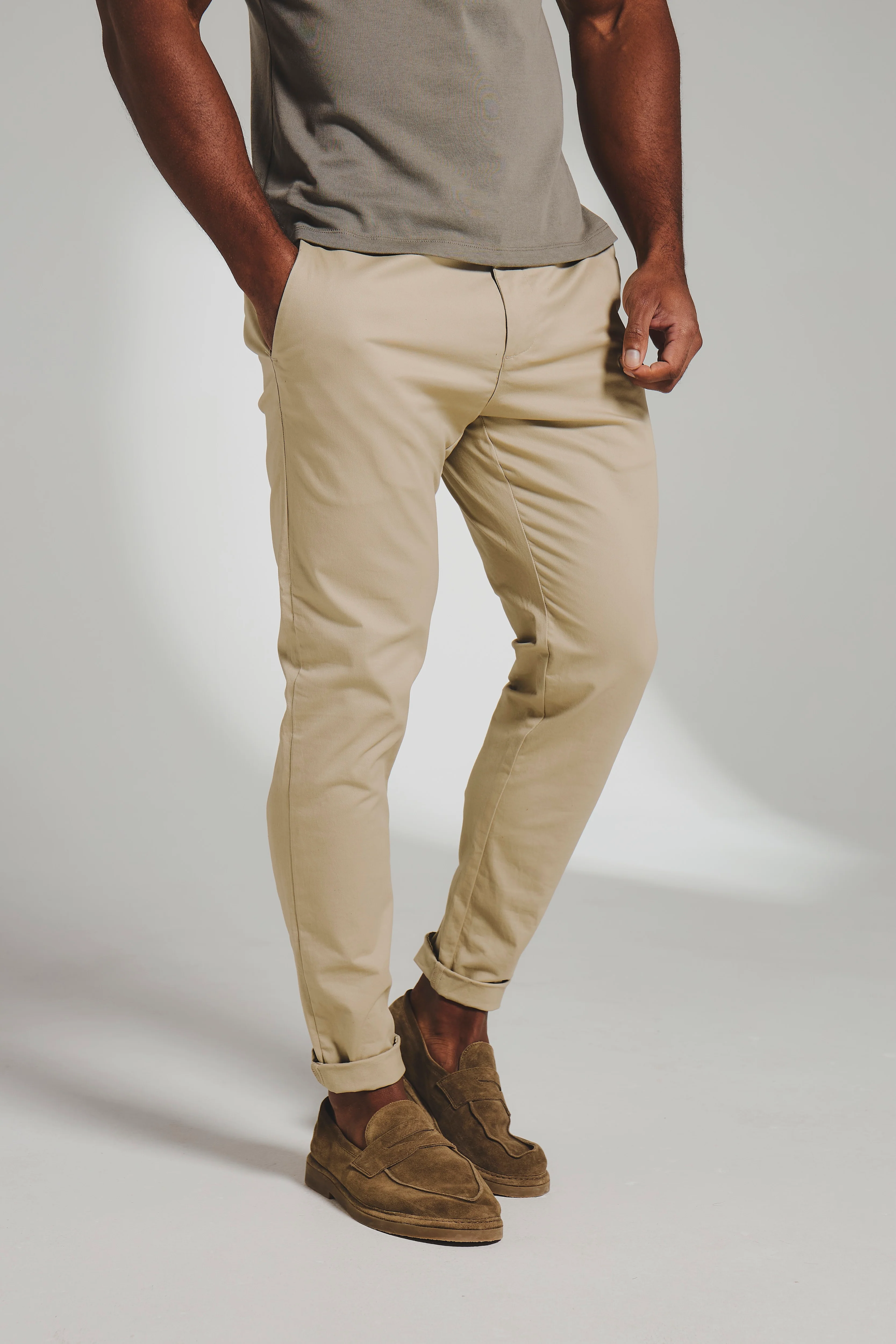 Muscle Fit Cotton Stretch Chino Trouser in Stone - Image 4