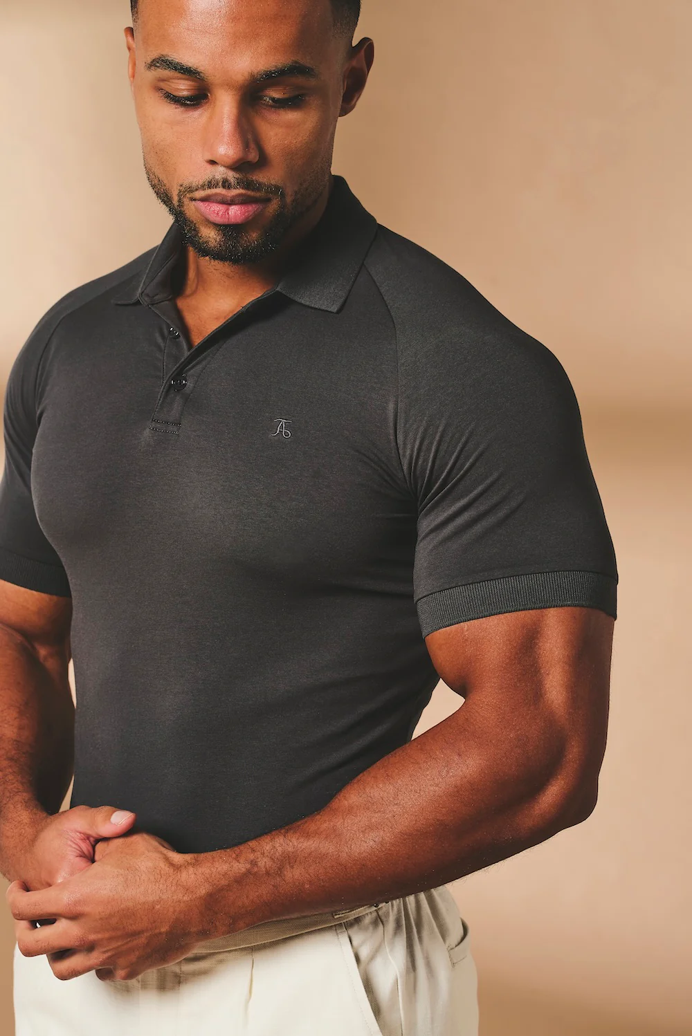 Muscle Fit Polo Shirt in Charcoal - Image 6