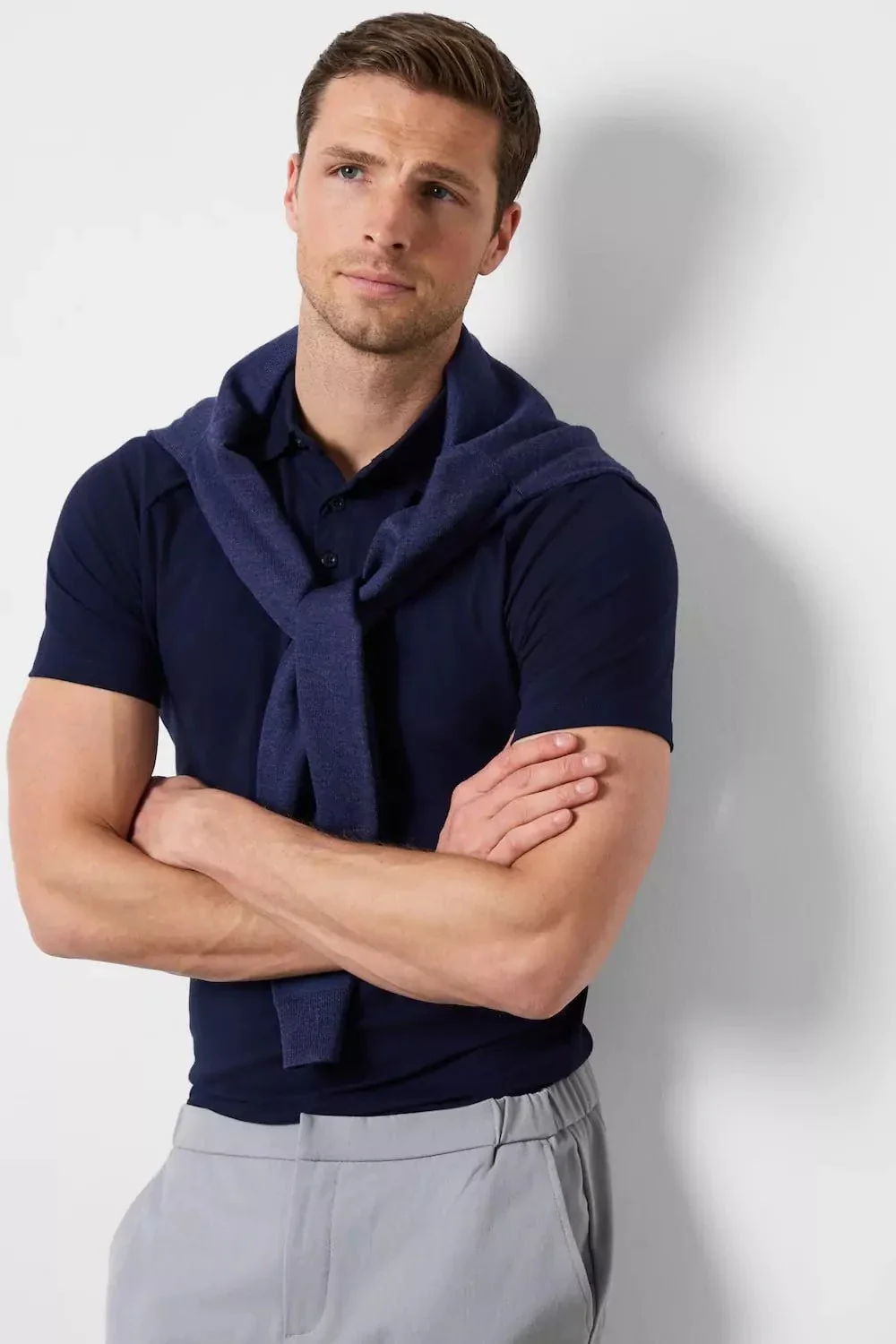 Muscle Fit Polo Shirt in Navy - Image 4