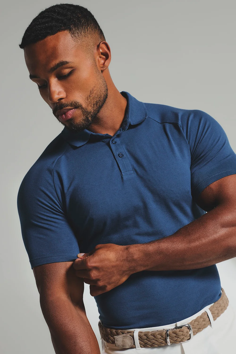 Muscle Fit Polo Shirt in Ink Blue - Image 4