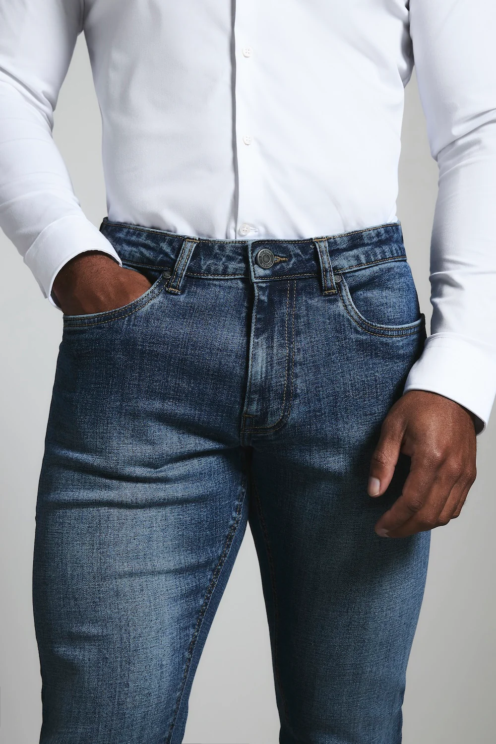 Muscle Fit Stretch Jeans in Mid Blue - Image 4