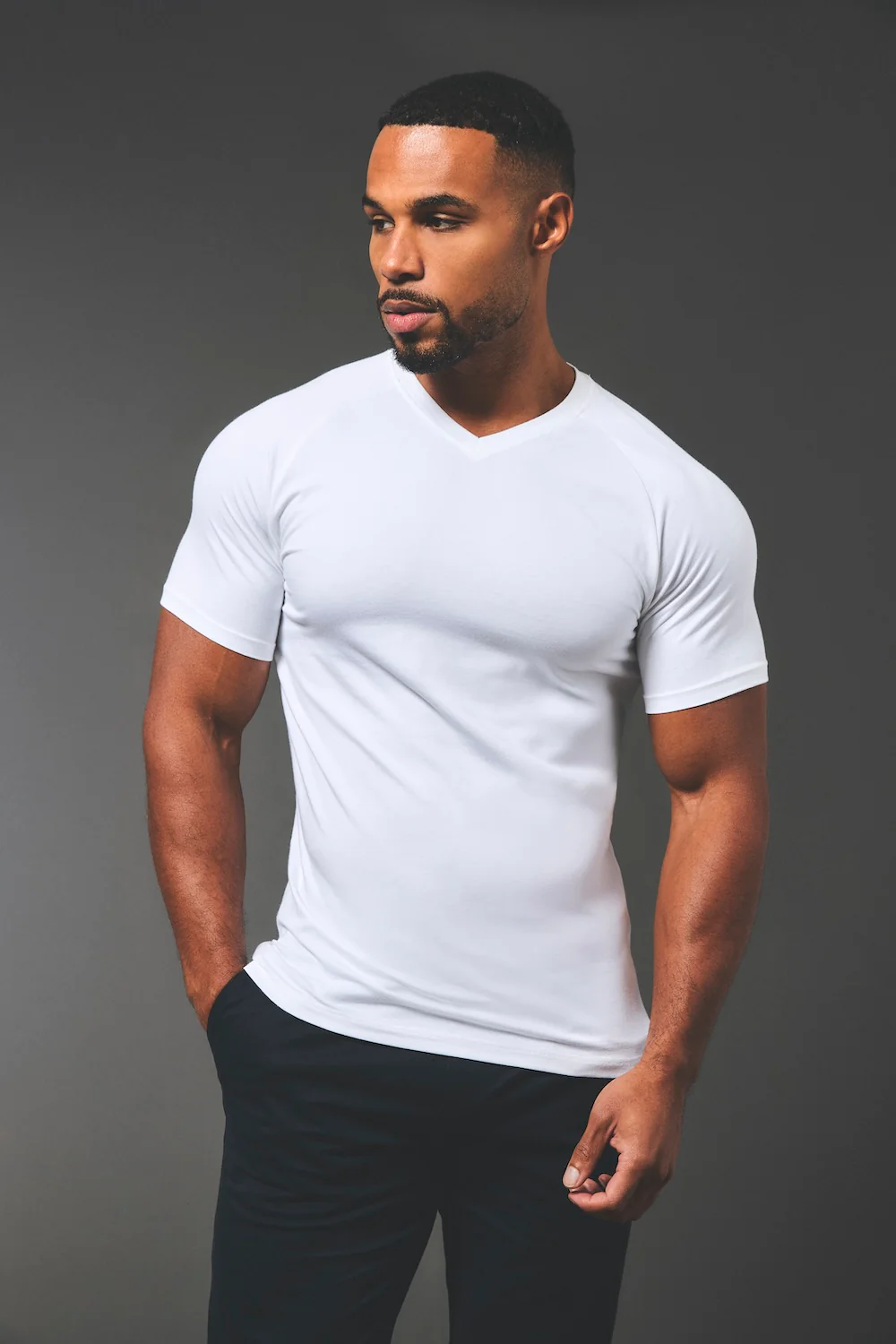 Muscle Fit V-Neck in White - Image 4