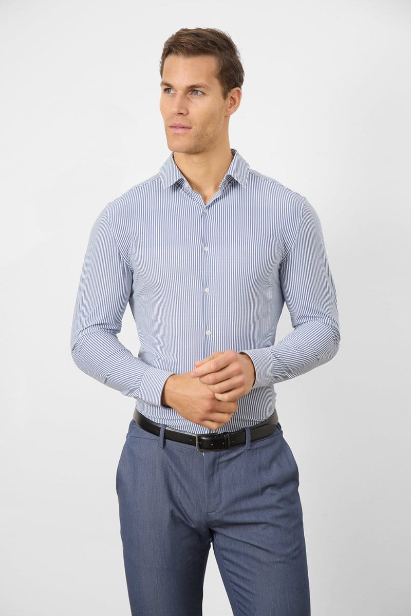 Striped Stretch Formal Shirt in Navy - Image 3