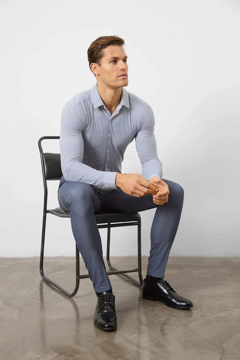 Striped Stretch Formal Shirt in Navy - Image 6