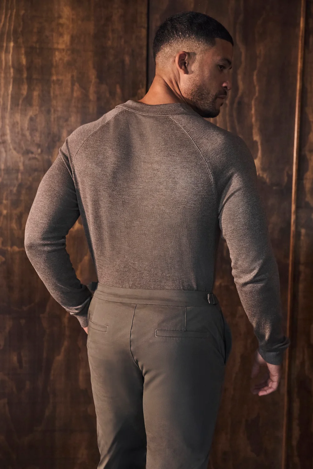 Open Collar Knitted Polo Shirt in Brown Marl - Image 7