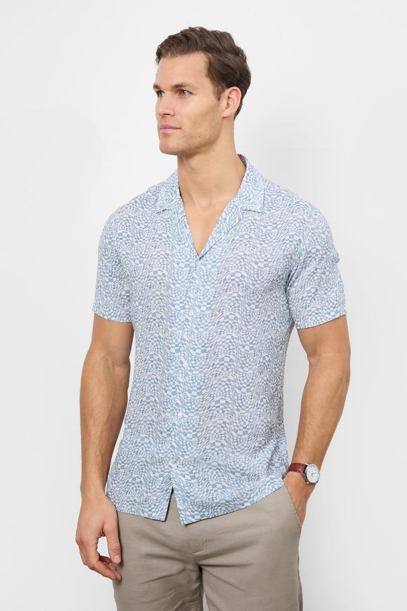 Printed Shirt in Blue Optical Geo - Image 3