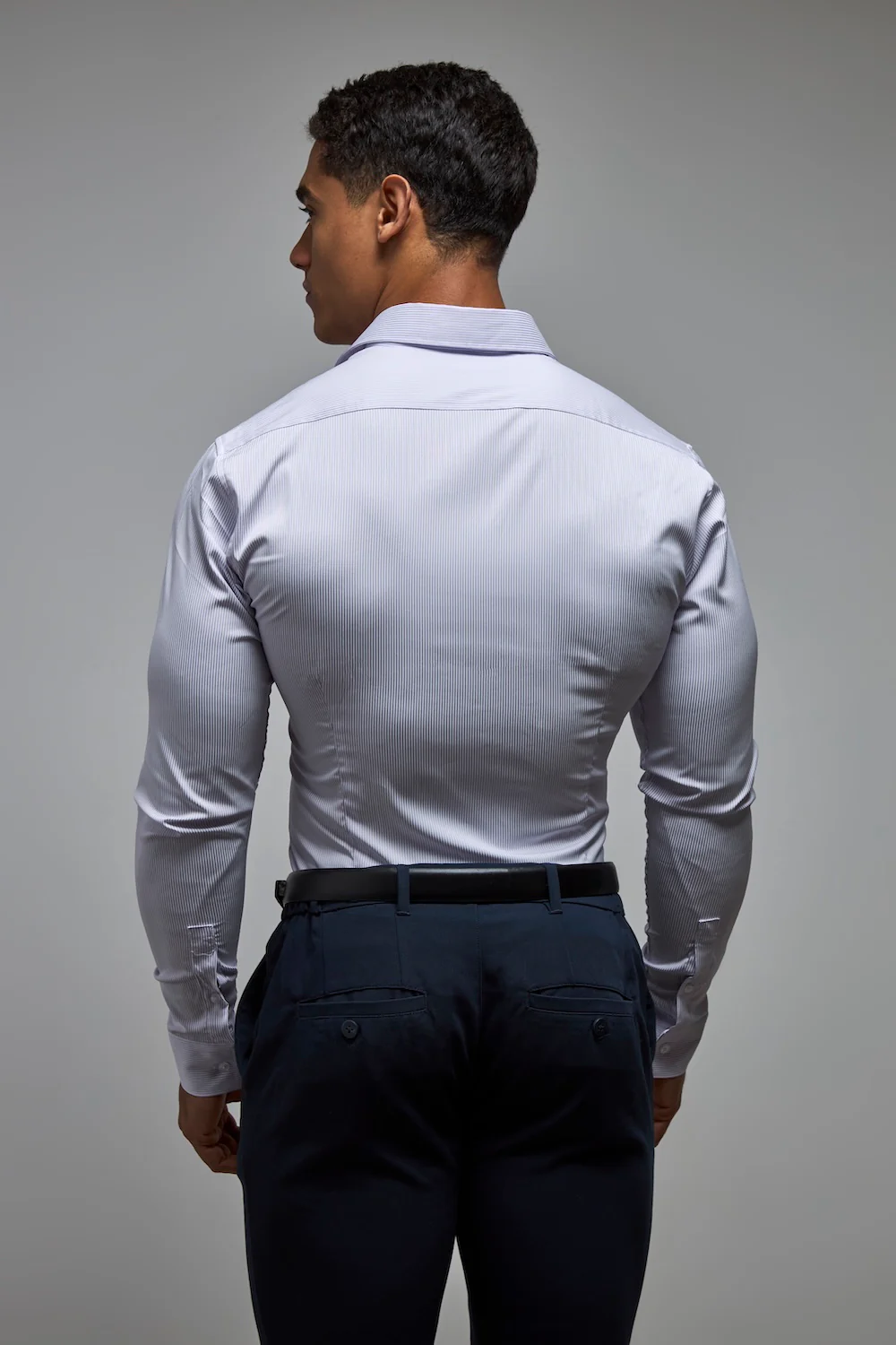 Performance Business Shirt in Lilac/White Bengal Stripe - Image 5