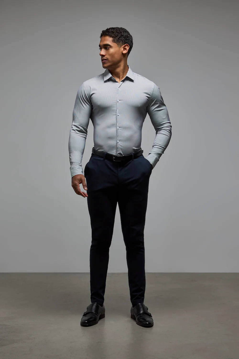Performance Business Shirt in Navy/White Bengal Stripe - Image 3