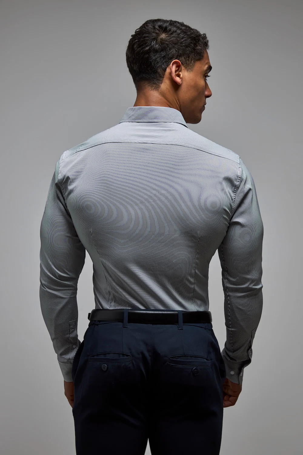 Performance Business Shirt in Navy/White Bengal Stripe - Image 7