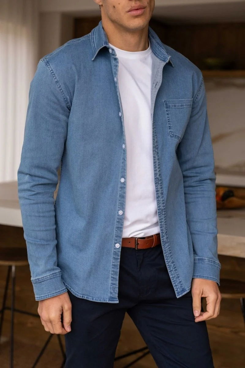 Denim Shirt in Pale Blue - Image 3
