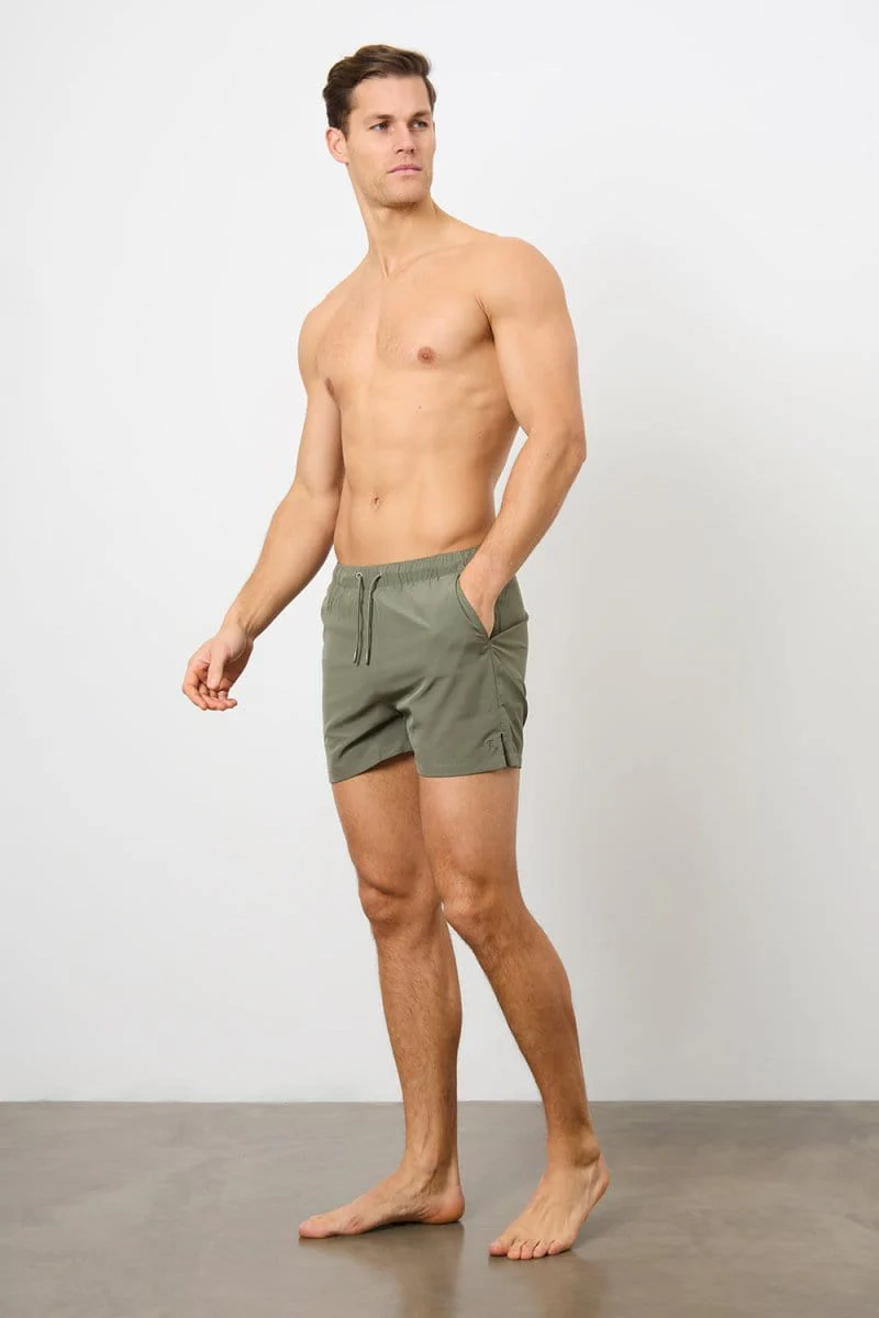 Plain Swim Shorts in Khaki - Image 2