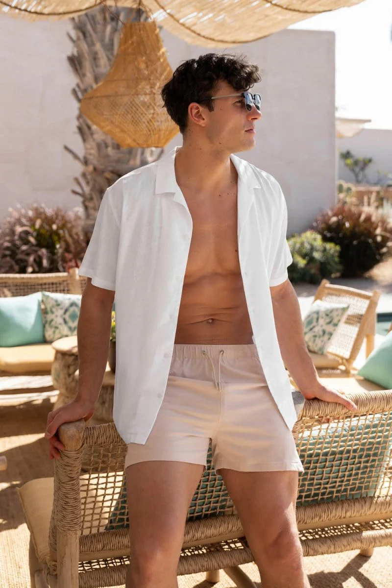 Quick Dry Plain Swim Shorts in Stone - Image 3
